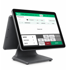 POS-Моноблок RS-609P, Двуэкранный, Черный, Core i5 - 3 поколения (до 2.6 ГГц), SSD 128GB, ОЗУ DDR3 8GB, Порты: 6USB + 1COM + 1VGA, Сенсорный экран 15.6" + 15" LCD (1024*768)