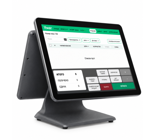 POS-Моноблок RS-609P, Двуэкранный, Черный, Core i5 - 3 поколения (до 2.6 ГГц), SSD 128GB, ОЗУ DDR3 8GB, Порты: 6USB + 1COM + 1VGA, Сенсорный экран 15.6" + 15" LCD (1024*768) в Бишкеке, Кыргызстане