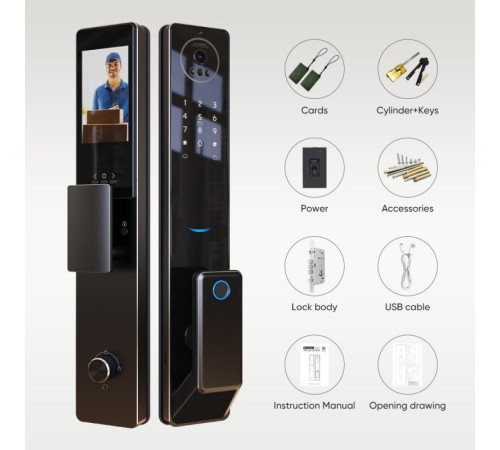 Умный видеодомофонный замок Locstar LS-S300, 3D Face ID, Wi-Fi, камера, отпечаток пальца в Бишкеке, Кыргызстане