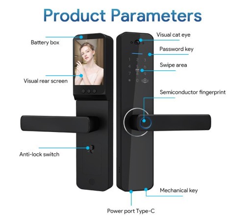 Умный дверной замок Locstar LS-C13A, Wi-Fi/Tuya, видеофункции, отпечаток, пароль, IC-карта в Бишкеке, Кыргызстане