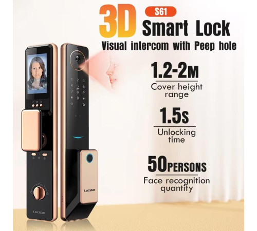 Умный видеодомофонный замок Locstar LS-S61, Wi-Fi/Tuya, 3D-распознавание лица, отпечаток пальца в Бишкеке, Кыргызстане