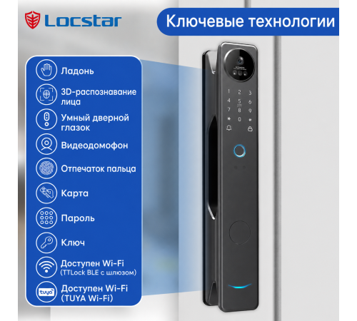 Умный дверной замок Locstar LS-S100A, Palm Vein, 3D Face ID, камера, отпечаток пальца, Wi-Fi в Бишкеке, Кыргызстане