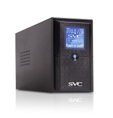 Источник бесперебойного питания SVC V-500-L-LCD, Мощность 500ВА/300Вт, Диапазон работы AVR: 165-275В, AVR в режиме Booster: 138-292В, Бат.: 12В/4.5 Ач*1шт., 3 вых.: 2 Shuko CEE7+1 IEC C13 (Bypass), Чёрный