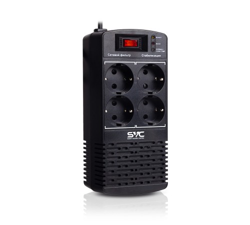Стабилизатор (AVR) SVC AVR-1000-L, Мощность 1000ВА/500Вт, LED-индикаторы, Диапазон работы AVR: 174-280В, 4 вых., 1.2 м., Чёрный в Бишкеке, Кыргызстане
