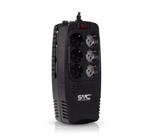 Стабилизатор (AVR) SVC AVR-1200-U, Мощность 1200ВА/600Вт, Диапазон работы AVR: 176-276В, Тип выходных разъёмов: Schuko х 6 шт., LED-индикаторы, Защита телефонной линии, Чёрный в Бишкеке, Кыргызстане