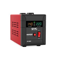 Стабилизатор (AVR) SVC R-600, 600ВА/500Вт, Диапазон работы AVR: 140-260В, Выходное напряжение: 220В +/-7%, Задержка включения, выход 2 шт Shсuko, LCD-дисплей, Защита: от перегрузки, короткого замыкания, повышенной температуры, Чёрно-красный
